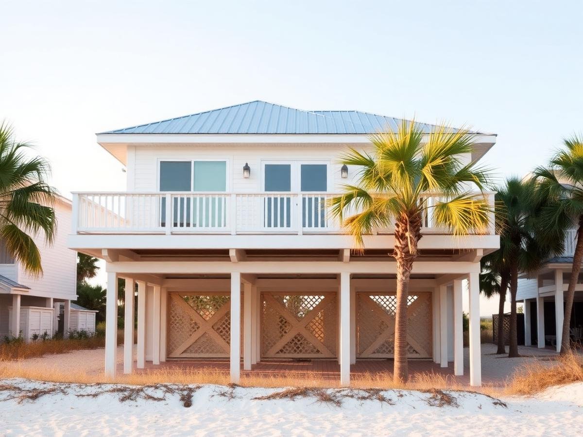 Elevated stilt beach house exterior on the Treasure Coast